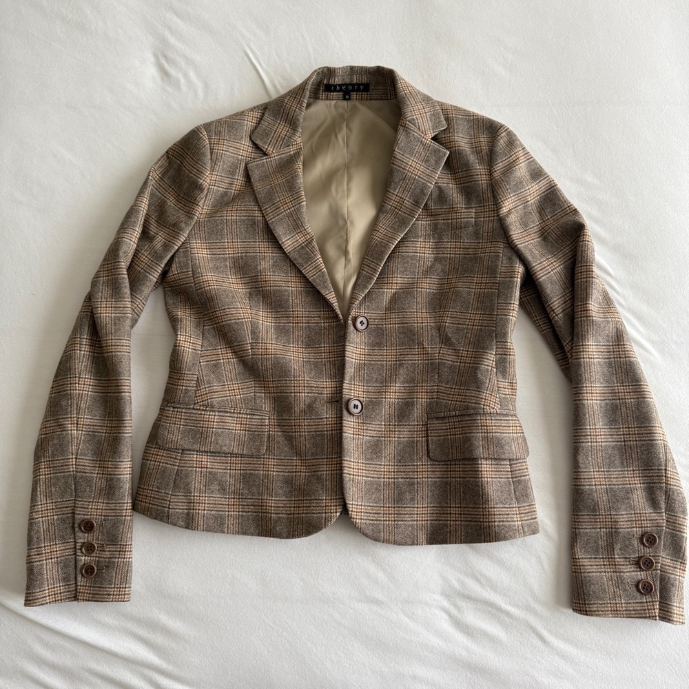 Theory Tan Plaid Blazer size 8/10 (please read description)